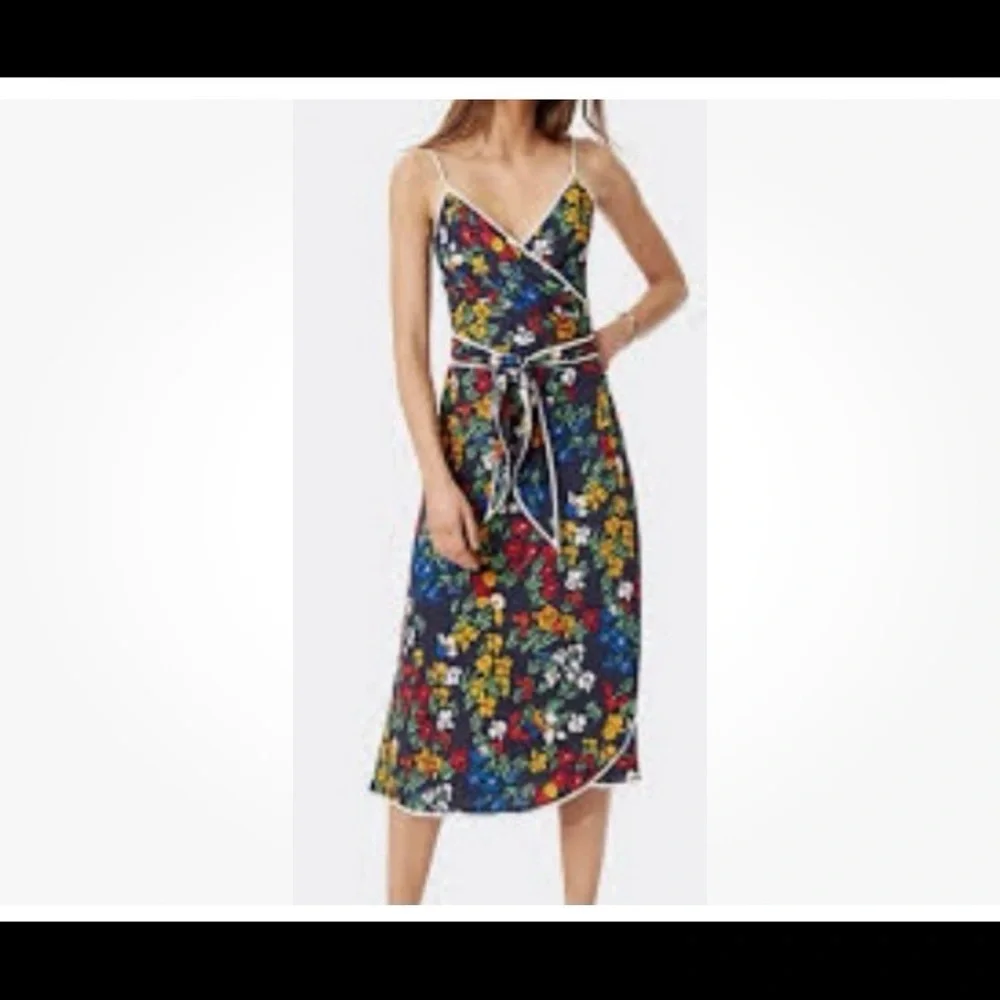 TORY BURCH Blue Floral Grotto Wrap Dress US 6